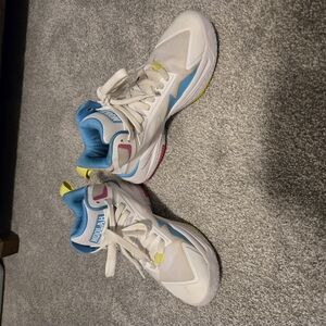 White and Blue Sneakers with Chunky Sole and Breathable Mesh